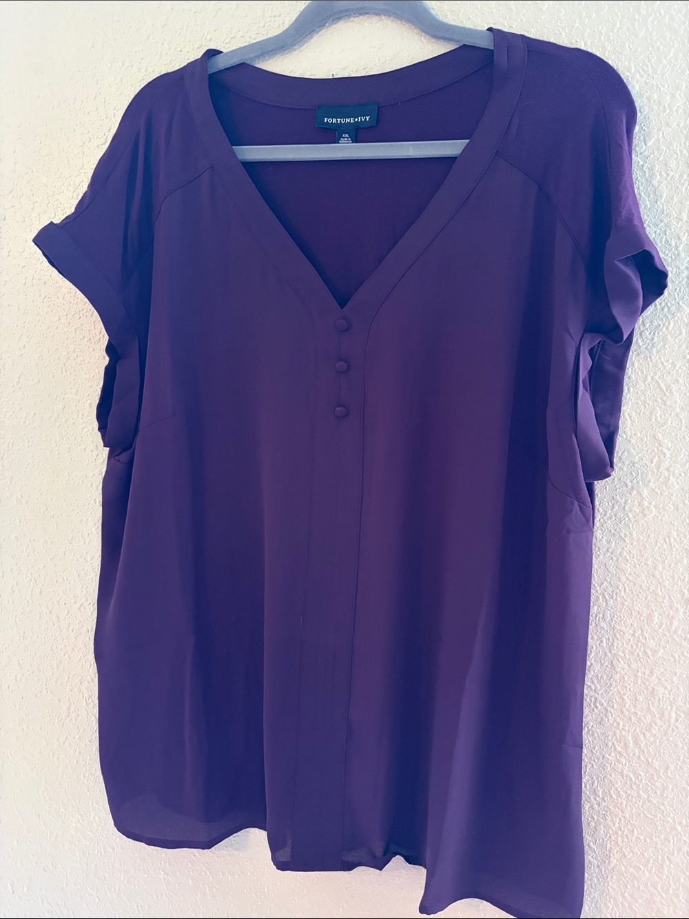 Fortune+Ivy Plum V-Neck Short Sleeve Blouse
